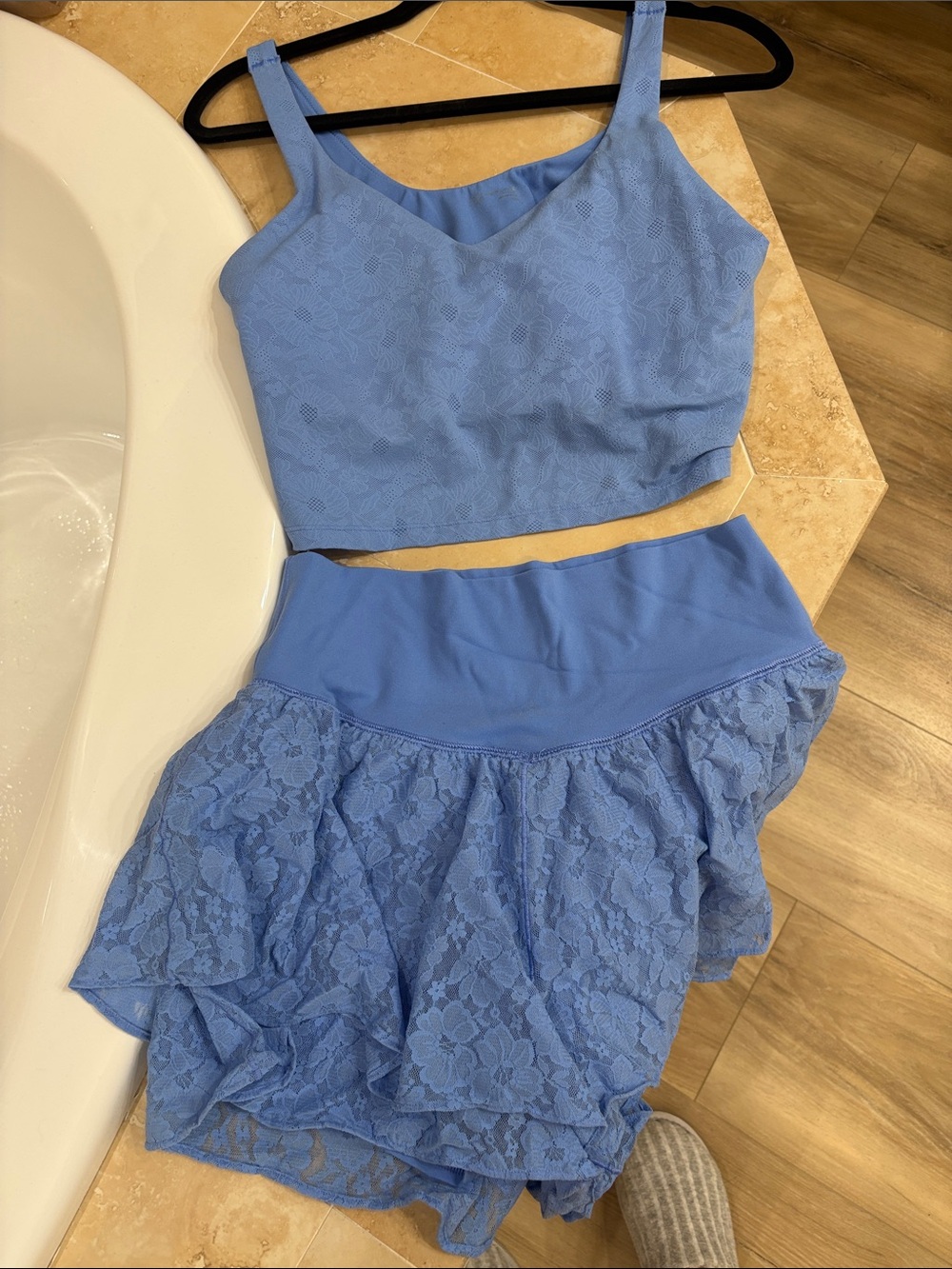 aerie Light Blue Lace Tiered Mini Skirt